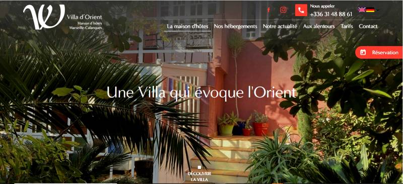 un nouveau site  www.villadorient.com pour des chambres d'hôtes originales proches de la mer dans le Parc des Calanques de Marseille